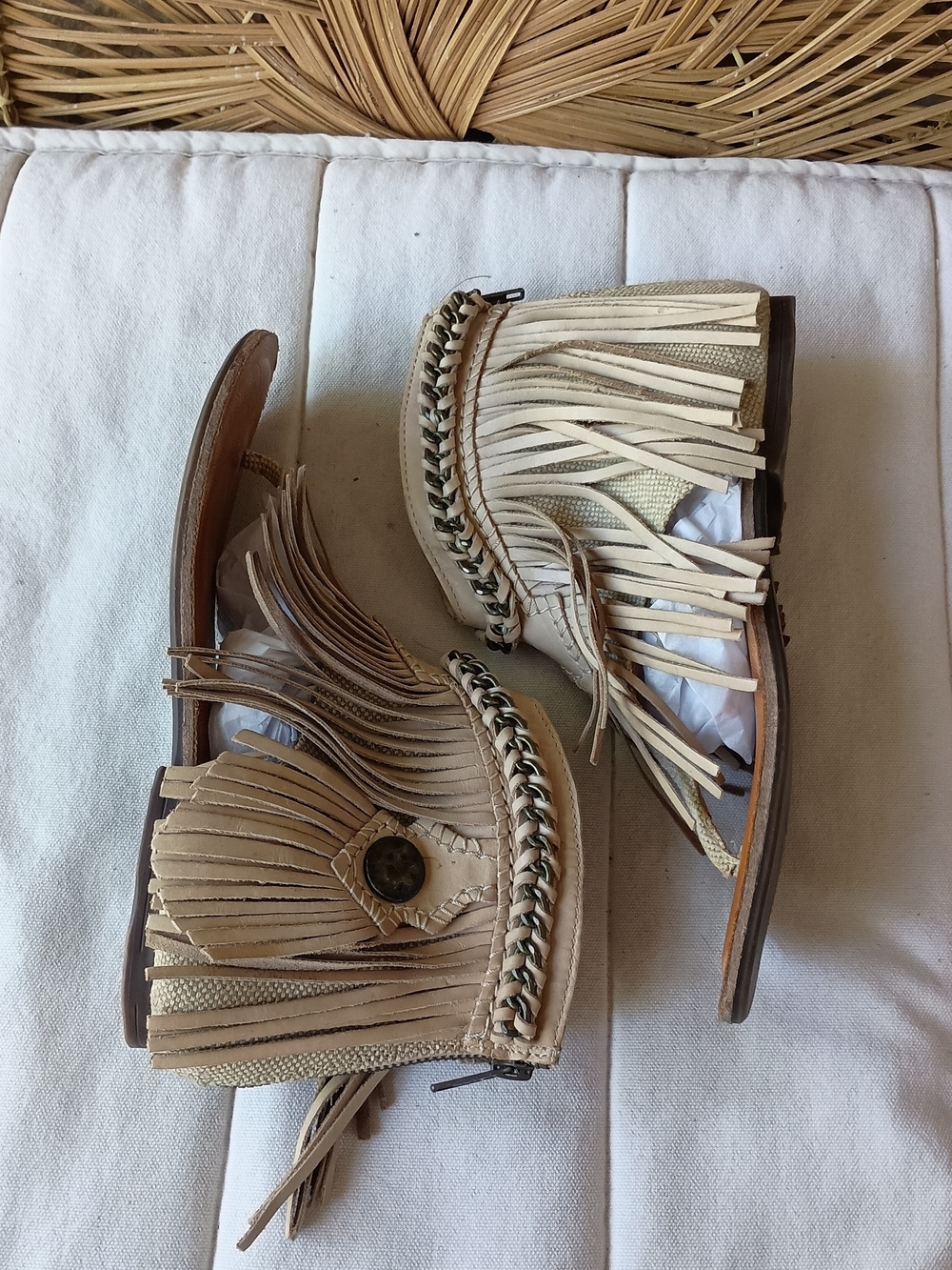 Naughty Monkey Beige Fringe Thong Sandals_6.5